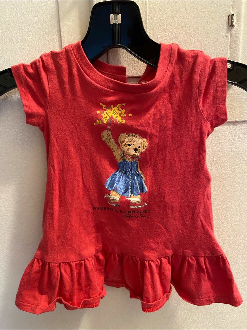 Ralph Lauren Red Toddler Peplum Tee with Bear Graphic